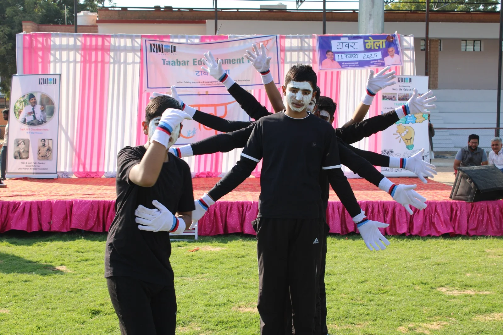 Students presenting a coordinated mime performance